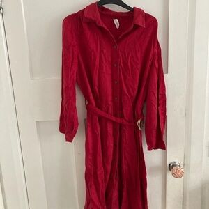 Chic Long Sleeve Red Shirt Dress